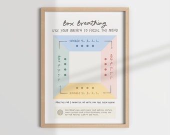 Box Breathing Technique Print, Therapy Office Decor (Digital Download)