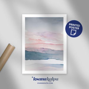 May include: Abstract watercolor painting with layers of pink, blue, and gray hues. The painting features the text "Take a deep breath", "Listen to your breathing", "Relax your jaw", and "Relax your shoulders".