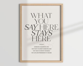 Confidentiality Sign: What You Say Here Stays Here, Therapist Office Decor (Digital Download)