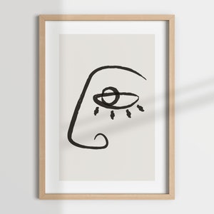 Single line abstract face wall print, minimal face wall art, neutral, minimal line drawing, greige wall art