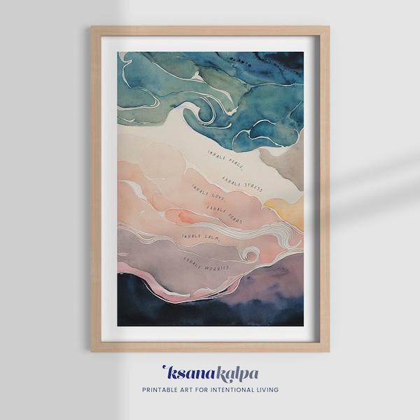 SECUENCIA INHALACIÓN-EXHALACIÓN, consultorio terapéutico, decoración para terapeutas, consejero escolar, arte de salud mental, asesoramiento, decoración de oficinas, impresiones en acuarela