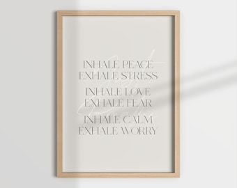 INHALE EXHALE / BREATHE, therapy office, therapist decor, counselling, home office, mindfulness, neutral art, mindful prints, mindfulness