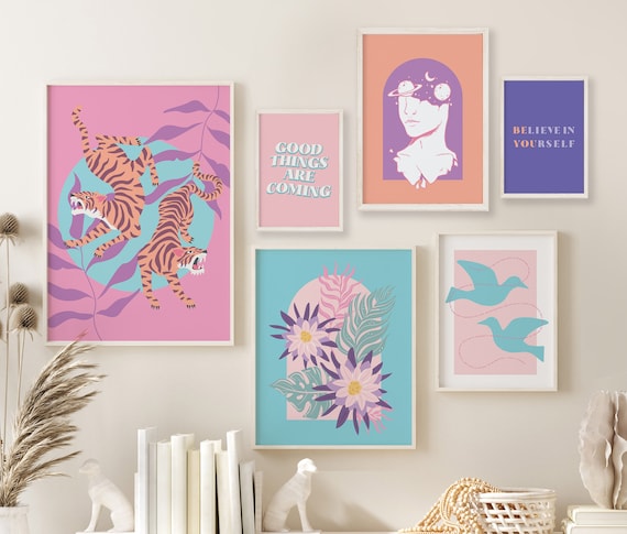 BE YOU Set of 6 Prints, Gallery Wall, Danish Pastel Decor, Pastel Prints,  Trendy Colourful Print Set, Pastel Wall Art, Trendy Poster Bundle 