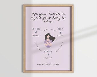 Deep Breathing Technique Print, Mental Health Poster (Digital Download)