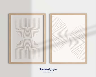 Juego de 2 láminas de arte abstracto con arcos: decoración de pared minimalista en color beige (descarga digital)