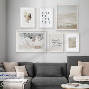 OFICINA DE TERAPIA SERENA, conjunto de 6, neutral, decoración de la oficina de terapia, arte de la pared de la oficina, decoración del terapeuta, salud mental, consejero