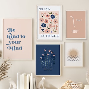 MINDFUL set of 5 prints, therapy office, therapist decor, mental health poster, psychologist, counsellor, office decor