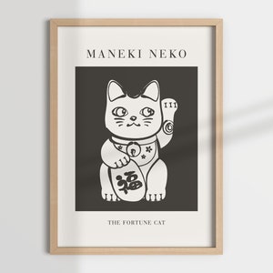 MANEKI NEKO Wandkunst, Glückskatze, Manekineko Druck, Glückskatze, Mid Century Museum Poster, Ausstellungskunst, Neutraler Druck, Einweihungsgeschenk