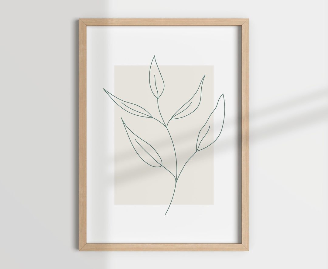 LEAF BRANCH LINE Drawing, Botanical Line Art, Single Line Leaf Drawing ...