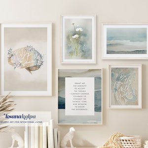 SERENE THERAPY, set of 5, neutral blue, therapy decor, therapist office, counselling, psychologist office, mental health prints