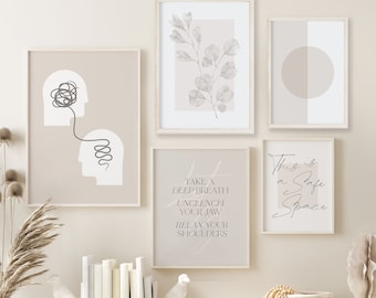 Láminas de pared "Calm Therapist", juego de 5, decoración para consultorio de terapia (descarga digital)