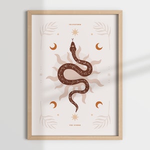 Boho snake art, spirit animal, transform the storm, boho serpent illustration, empowerment gift, esoterico, mystical snake print
