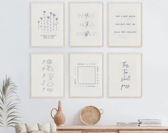 GROUNDING set of 6 prints, mindful art, grounding techniques, self care art, mental health gift, counsellor office, psychologist office