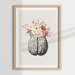 BRAIN BLOOM, brain art, therapy office, anatomy poster, psychologist, therapist, therapy decor, neurology, medical decor, clinic office