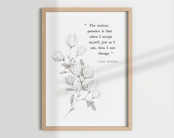 Carl Rogers Quote Print, Therapy Office Decor, Botanical Sketch (Digital Download)