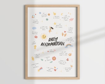 Daily Affirmations Art Print, Classroom Decor (Digital Download)