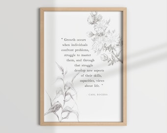 Carl Rogers Quote Print, Botanical Sketch, Therapy Decor (Digital Download)