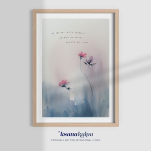 BE PATIENT with YOURSELF, psychologist office, therapist decor, neutral wall art, butterfly print, watercolor flowers, therapy office