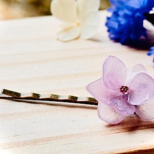 Purple Hydrangea Flower Hair Clip, Purple and white Hydrangeas jewelry, resin flowers jewellery accessories, real flowers hairpin