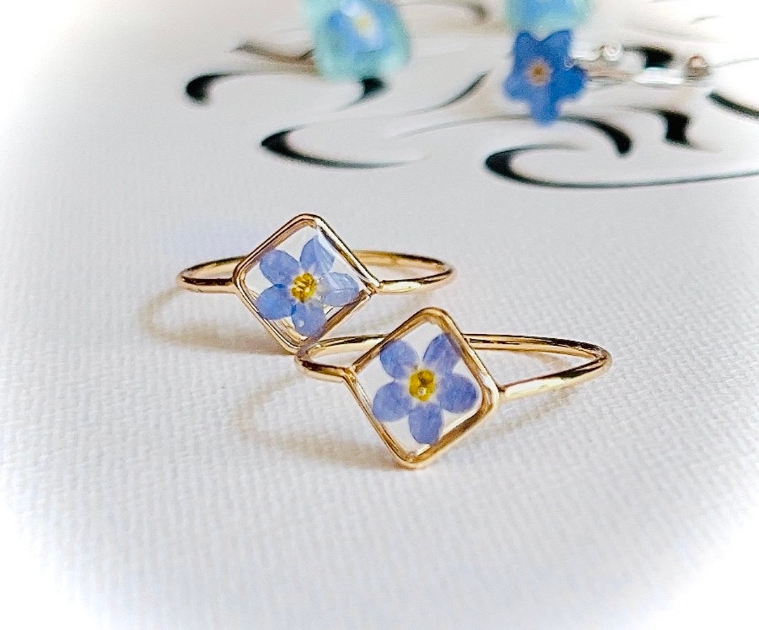 Me Not Flower Ring Resin Flower Ring Blue Me Not Etsy