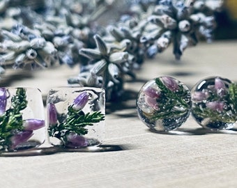 Pink Lila Heather Blumen Ohrringe, echte Blumen Accessoires, Harz Blumen Schmuck, getrocknete Blumen Accessoires, Geschenk für sie
