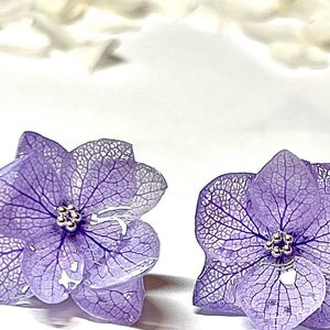 Lilac Hydrangea Earrings minimalist boho chic Hortensia stud pressed flowers jewellery gifts for her birthday gift wedding earrings