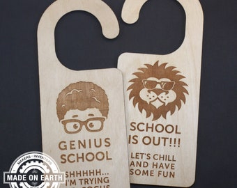 Remote School Door Hanger, Genius School, Home Schooling, Shhh... I'm Trying To Focus, Genius Boy & Lion, Personalize