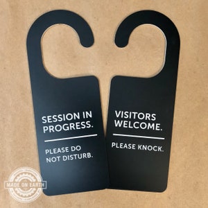 Séance en cours, Ne pas déranger, Panneau recto-verso, Veuillez frapper, Accroche-porte de travail, Affiche d&#39;accrochage de porte de bureau, Personnaliser