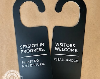 Session In Progress, Do Not Disturb, Double Sided Sign, Please Knock, Work Door Hanger, Office Door Hanger, Personalize