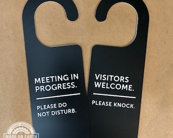 Meeting In Progress, DND Sign, Do Not Disturb, Double Sided Sign, Please Knock, Work/Office Door Hanger, Personalize