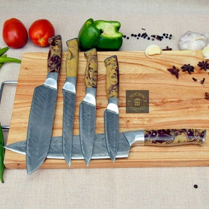 Damascus Chef Set of 5 Chef Knife - Kitchen Chef Knife Set Damascus Knife Christmas Gift Anniversary Gift For Him Best Christmas Gift