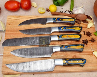 Hand Forged Chef's Knife Set of 6 BBQ Knife Kitchen Knife Gift for Her Valentines Gift Camping Knife Gift for Him Groomsmen gift SM