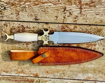 Druid Crescent Moon Boline Knife: Bone Handle Altar Tool