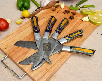 Hand-Forged Chef Knife Set of 6 – Custom BBQ Butcher Knives | Personalized Kitchen Knife Gift for Him | Meat Cutting Knife Set
