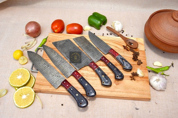 Hand Forged Damascus Chef's Knife Set of 5 BBQ Knife Kitchen Knife Gift for  Her Camping Knife Gift for Him Groomsmen Gift Christmas Gift 