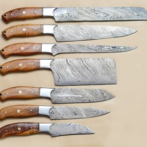 Handmade Damascus Chef set of 7 kitchen knife Gift for Her, Ideal for Camping and home use/Kitchen knife set for chef Beautiful Gift/