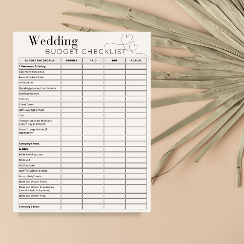 Printable Wedding Budget Checklist