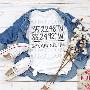 Savannah, TN Latitude & Longitude PNG for sublimation (digital file only, no physical product)