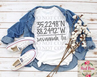 Savannah, TN Latitude & Longitude PNG for sublimation (digital file only, no physical product)
