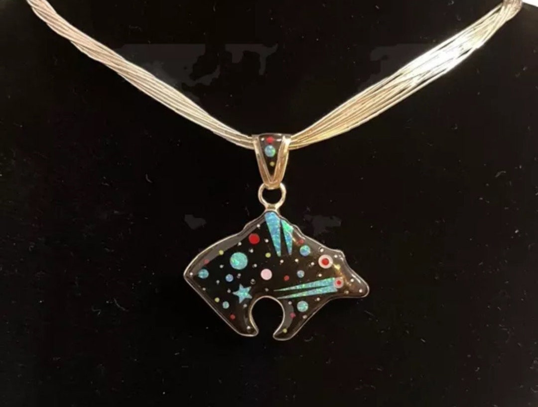 Bear Inlay Night Sky Multi Stone Sterling Silver Handmade Native ...