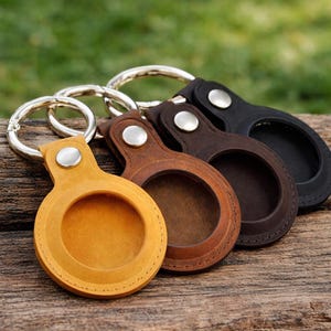 Personalized Leather AirTag Holder Custom Engraved Keyring