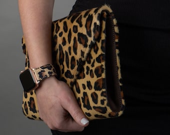 Anniversary Gift for Her,Genuine Leather Clutch Purse,Leopard Design,Bridesmaid Gift,3rd Anniversary,Unique Gift,Bride Purse for Wedding