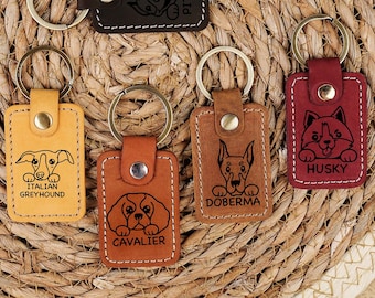Custom Pet Portrait Leather Keychain Personalized Dog Lover Gift