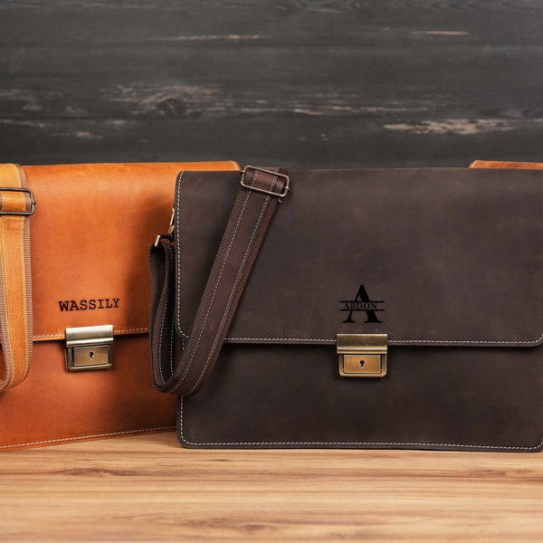 PERSONALIZED Fathers Day Gift Ideas, Anniversary Gift for Him,Handmade Leather Laptop Briefcase,Personalized Leather Messenger Bag, MacBook