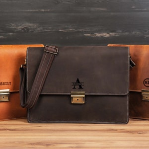 Custom Christmas Gift for Teacher, MacBook Bag, Personalized Leather Messenger Bag, Thank You Gift for Coworkers, Back to School Gift,Laptop