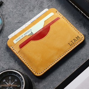 Father Card Holder, Personalized Leather Card Holder,Slim Wallet,Leather Credit Card Wallet,Husband Gifts,Genuine Leather Gift,Card Cases