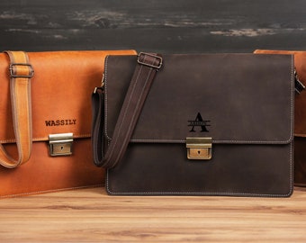 PERSONALIZED Fathers Day Gift Ideas, Anniversary Gift for Him,Handmade Leather Laptop Briefcase,Personalized Leather Messenger Bag, MacBook