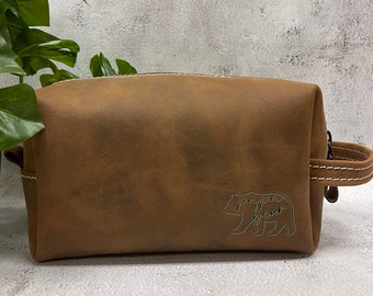 Leather Dopp Kit for Dad,Papa Bear Leather Dopp Kit,Personalized Toiletry Bag,Travel Bag,Everyday Bag,Custom Engraved Dopp Kit,Travel Bag