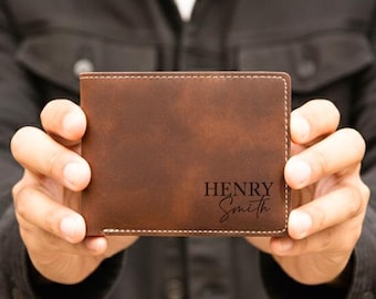 Custom Engraved Leather Wallet, Personalized Gift, Fathers Day Gift