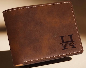 Personalized Leather Wallet for Men Custom Engraved Birthday Gift for Dad
